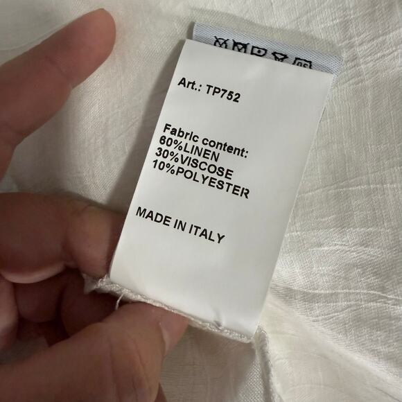 R13 Women's White Drop Neck Linen Blend Button-Up Shirt, Large - Picture 6 of 7